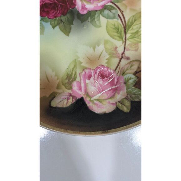 Nippon Hand Painted German Plate Pink Red Roses Floral Design - Picture 6 of 9